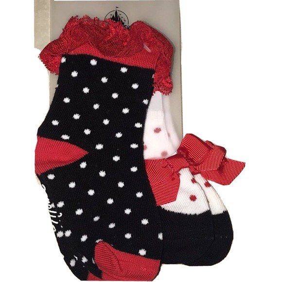 DISNEY PARKS Other - Disney Parks Minnie Mouse Red Bow Ruffles Infant Socks 0-6 Months 2 pr No Slip